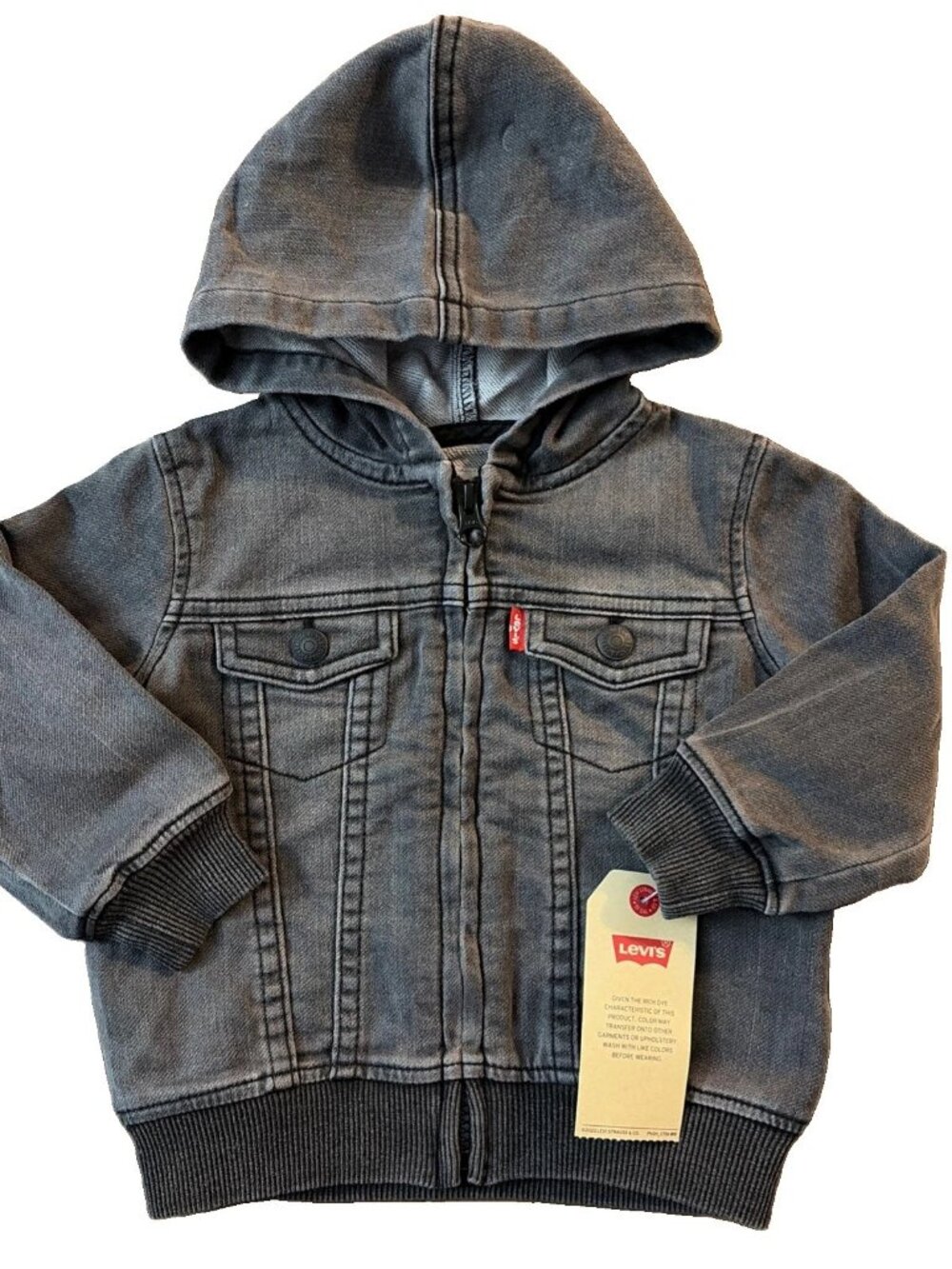 Levis Baby & Toddler Trucker Hoodie Jacket Size 12 Mos Pebble Gray Knit Full Zip